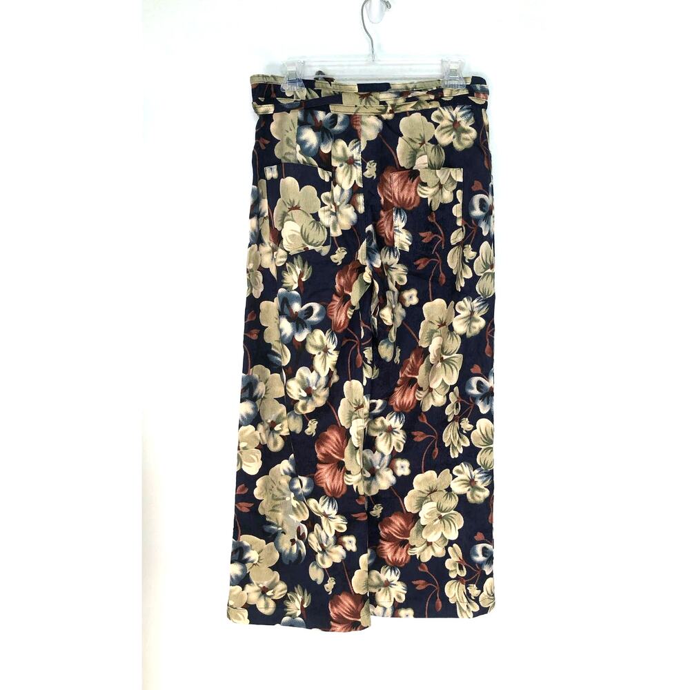 Uniq Wide Leg Floral High Waisted Corduroy Pants - M